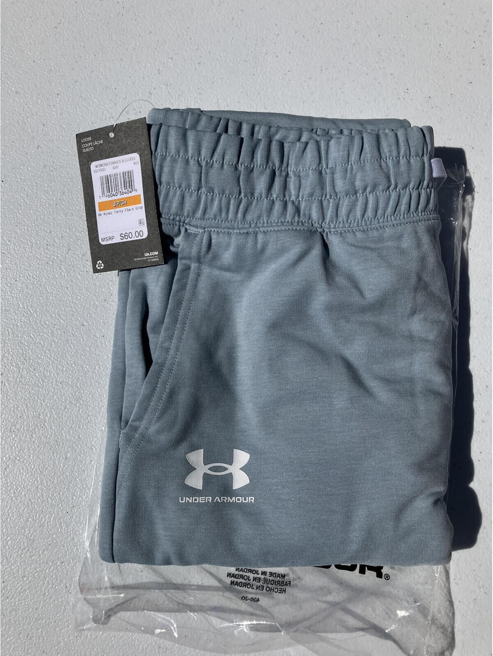Small NWT Women's Under Armour Blue Rival Terry Flare Crop Pants Sweatpants pant